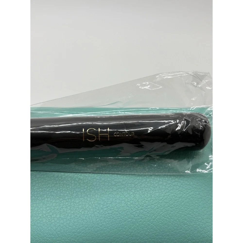 ISH Makeup Brush Set Black Contour Blush Highlight Bronze Angled Wooden Handle